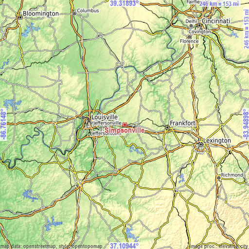 Topographic map of Simpsonville