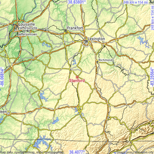 Topographic map of Stanford