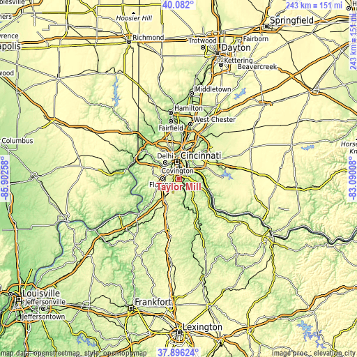 Topographic map of Taylor Mill