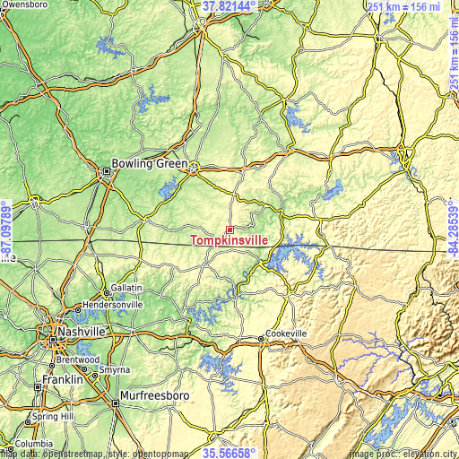 Topographic map of Tompkinsville