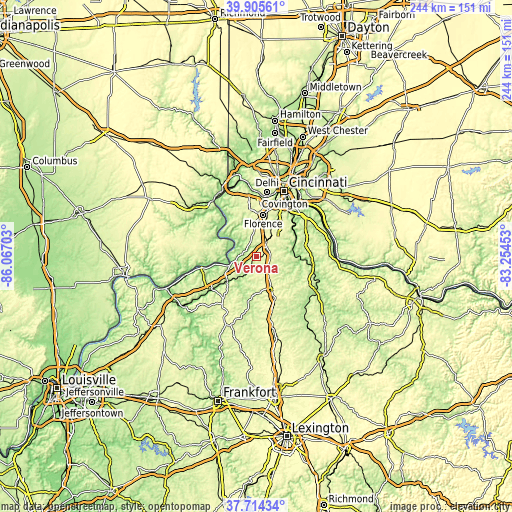 Topographic map of Verona