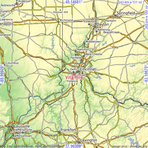 Topographic map of Villa Hills