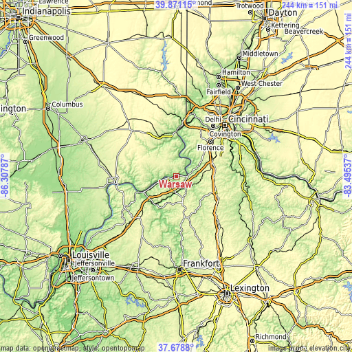 Topographic map of Warsaw