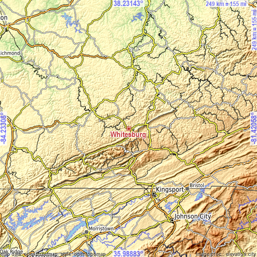 Topographic map of Whitesburg