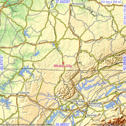 Topographic map of Whitley City