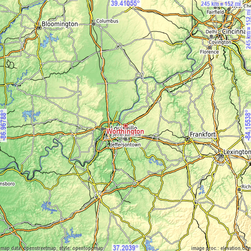 Topographic map of Worthington