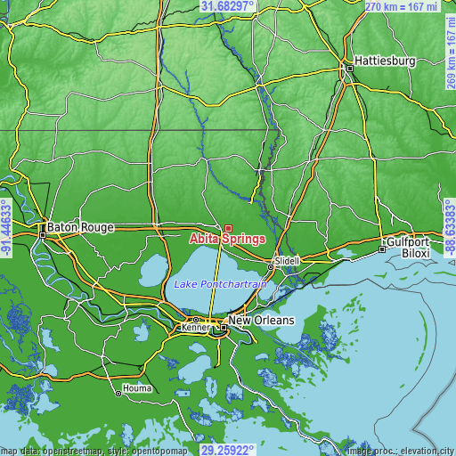 Topographic map of Abita Springs