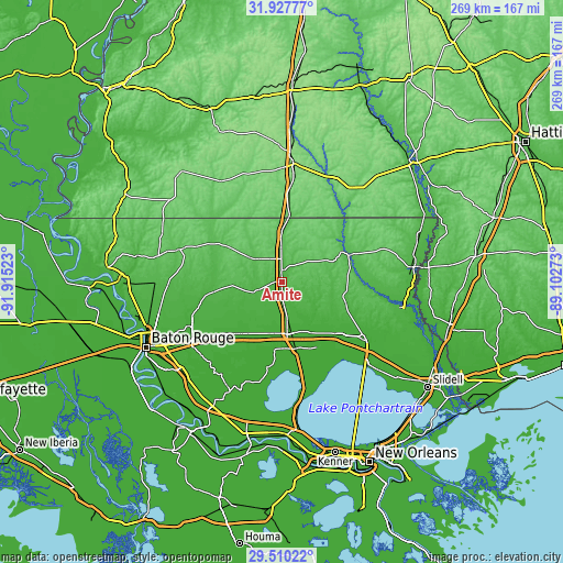 Topographic map of Amite