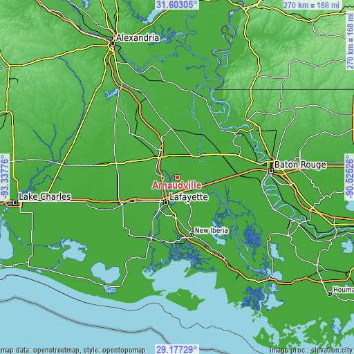 Topographic map of Arnaudville