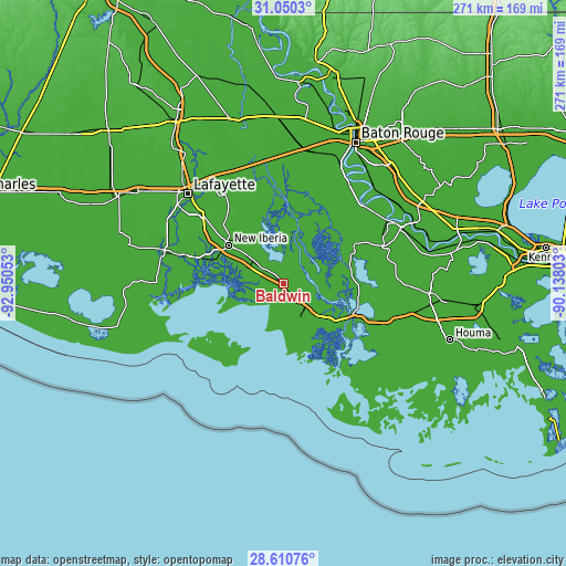 Topographic map of Baldwin