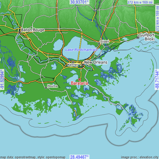 Topographic map of Barataria