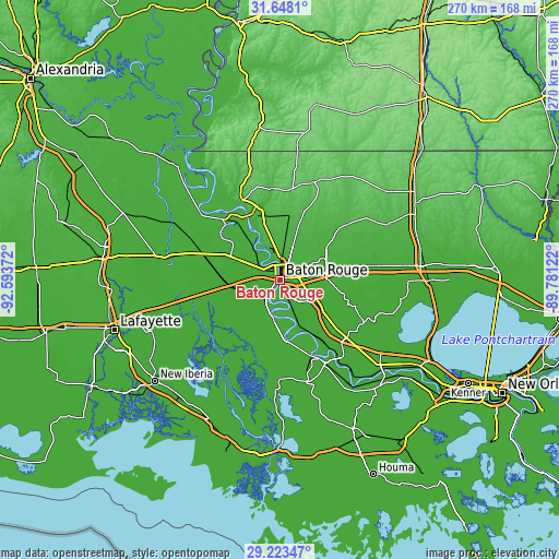 Topographic map of Baton Rouge
