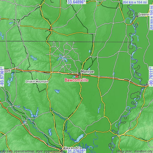 Topographic map of Bawcomville