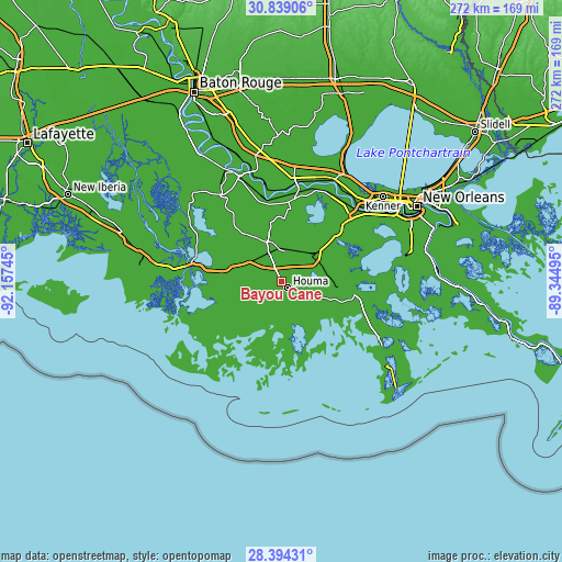 Topographic map of Bayou Cane