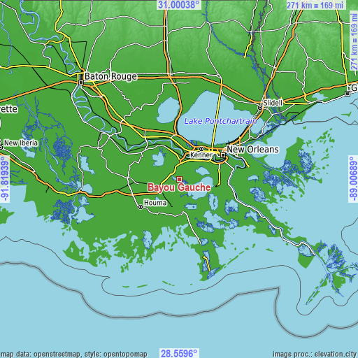 Topographic map of Bayou Gauche