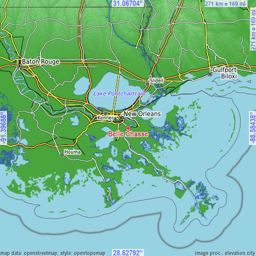 Topographic map of Belle Chasse