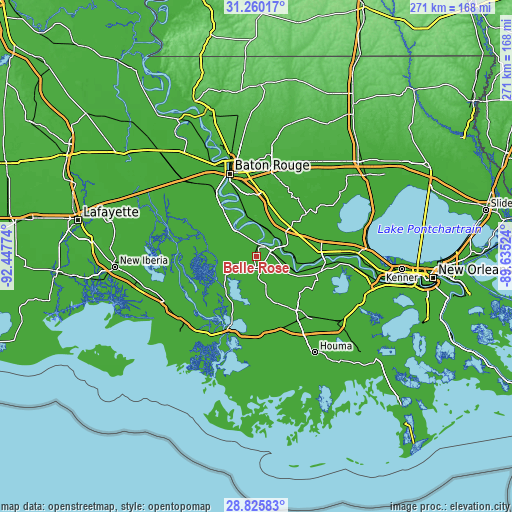 Topographic map of Belle Rose