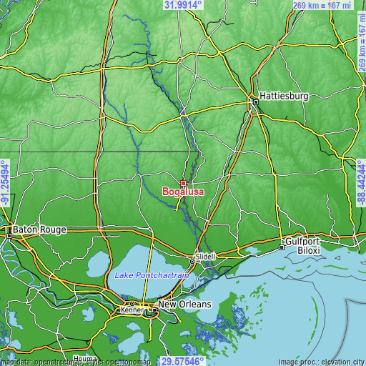 Topographic map of Bogalusa