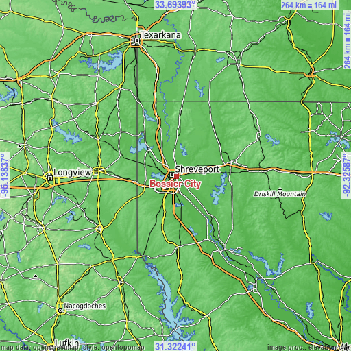 Topographic map of Bossier City