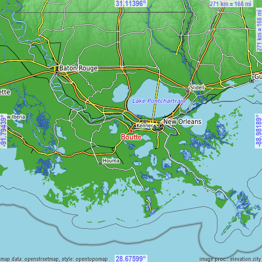 Topographic map of Boutte