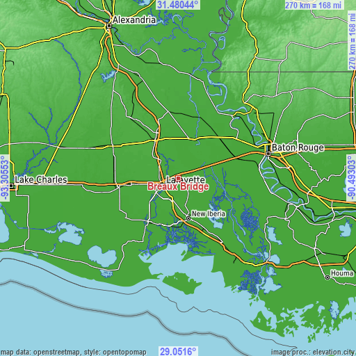 Topographic map of Breaux Bridge