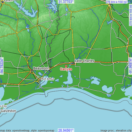 Topographic map of Carlyss