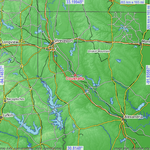 Topographic map of Coushatta