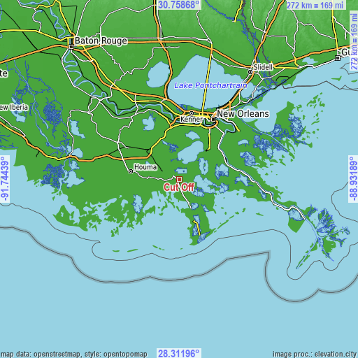 Topographic map of Cut Off