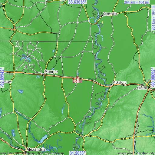 Topographic map of Delhi