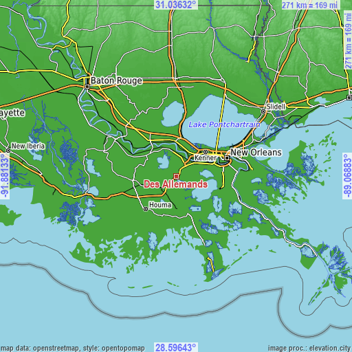 Topographic map of Des Allemands