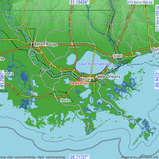 Topographic map of Destrehan