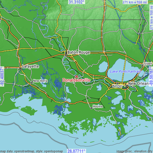 Topographic map of Donaldsonville