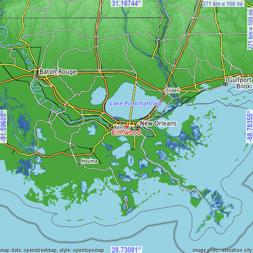 Topographic map of Elmwood