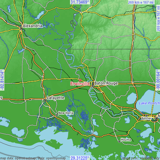 Topographic map of Erwinville