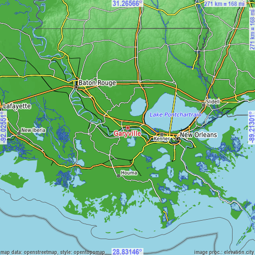 Topographic map of Garyville