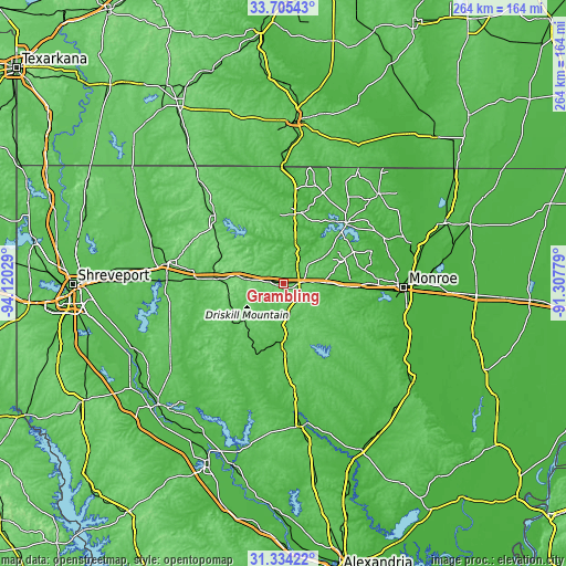 Topographic map of Grambling