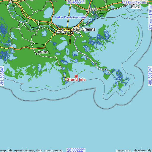 Topographic map of Grand Isle