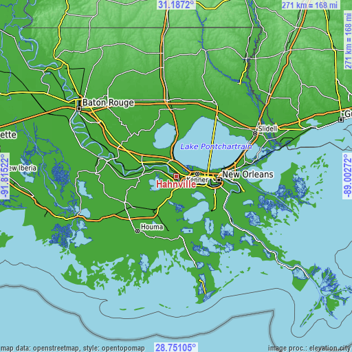 Topographic map of Hahnville