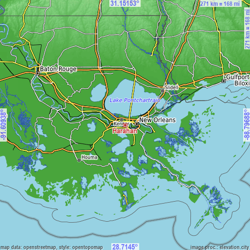 Topographic map of Harahan