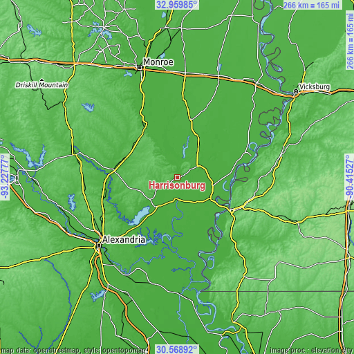 Topographic map of Harrisonburg