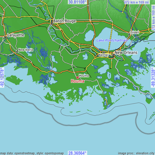 Topographic map of Houma