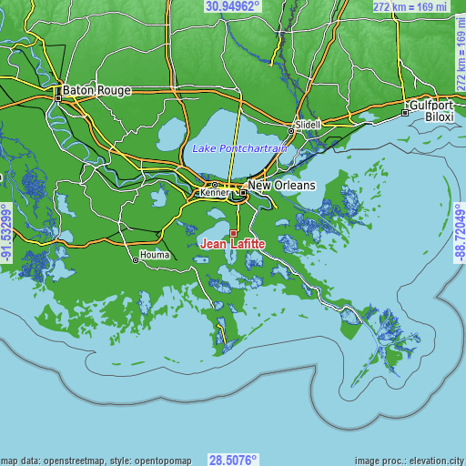 Topographic map of Jean Lafitte