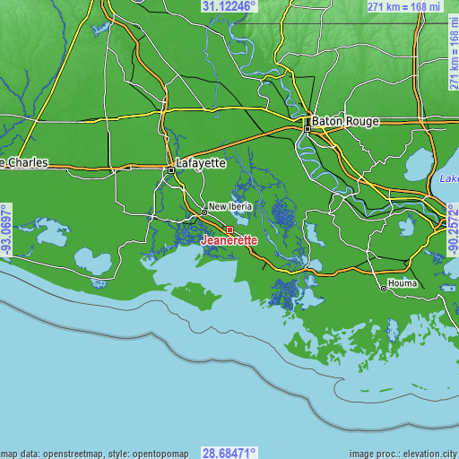 Topographic map of Jeanerette