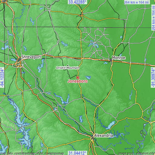 Topographic map of Jonesboro