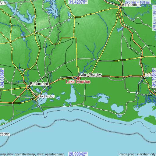 Topographic map of Lake Charles