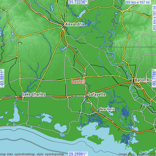 Topographic map of Lawtell