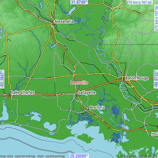 Topographic map of Leonville