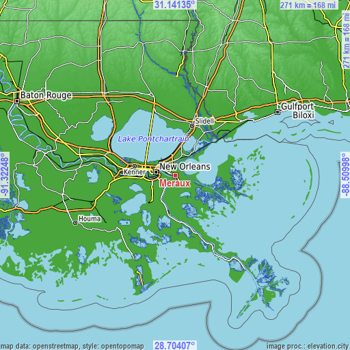 Topographic map of Meraux