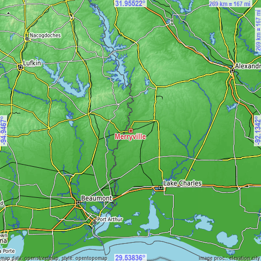 Topographic map of Merryville