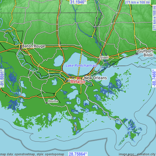 Topographic map of Metairie